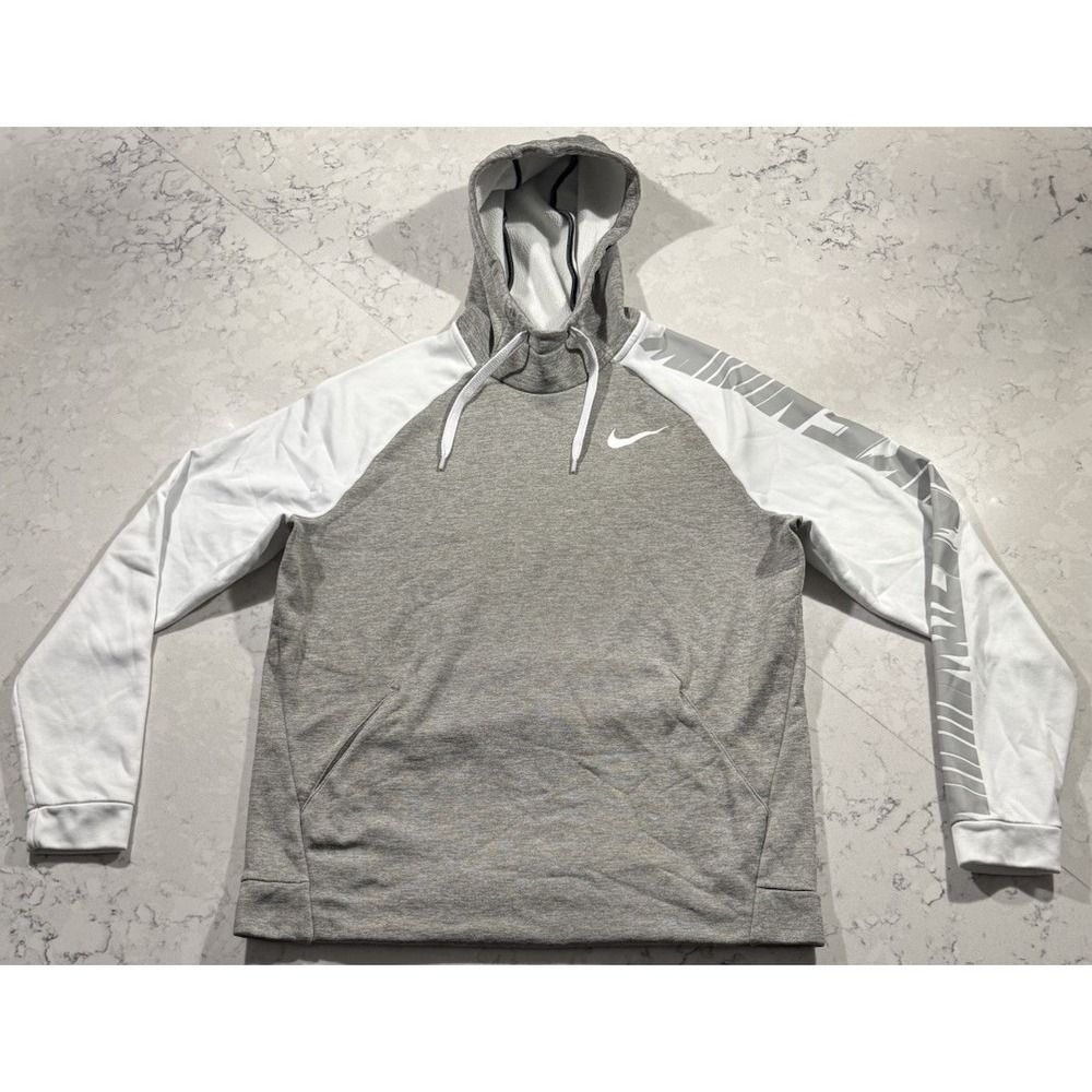 Nike Therma GFX 3 Hoodie Mens XL Gray White Dri-FIT Spellout Pullover BV3875-063